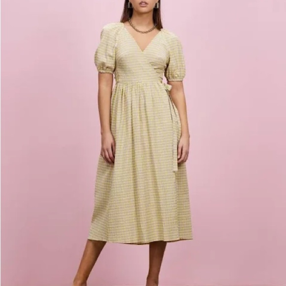 Topshop Seersucker Check Wrap Dress in Lime and Lilac-Multi size 6